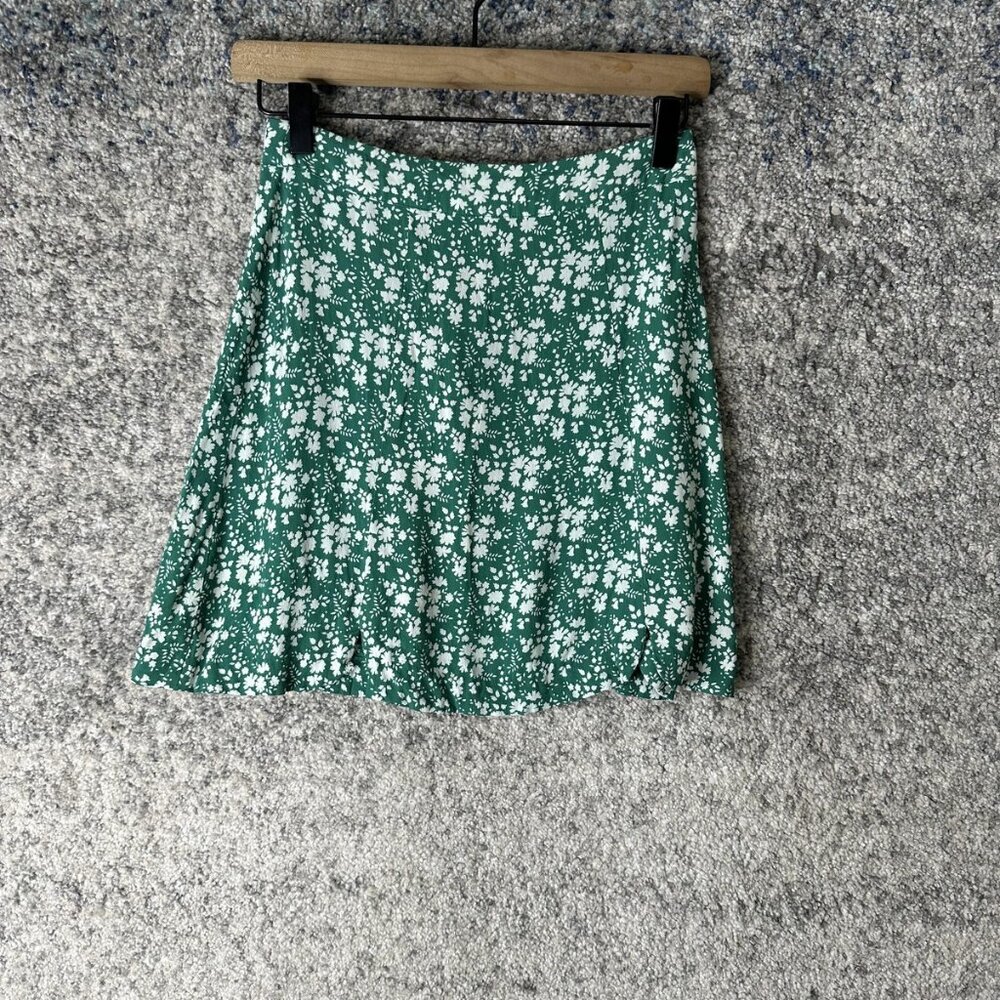 For Love & Lemons Skirt Womens Small‎ Green Floral Mini Back Zip A-Line Boho